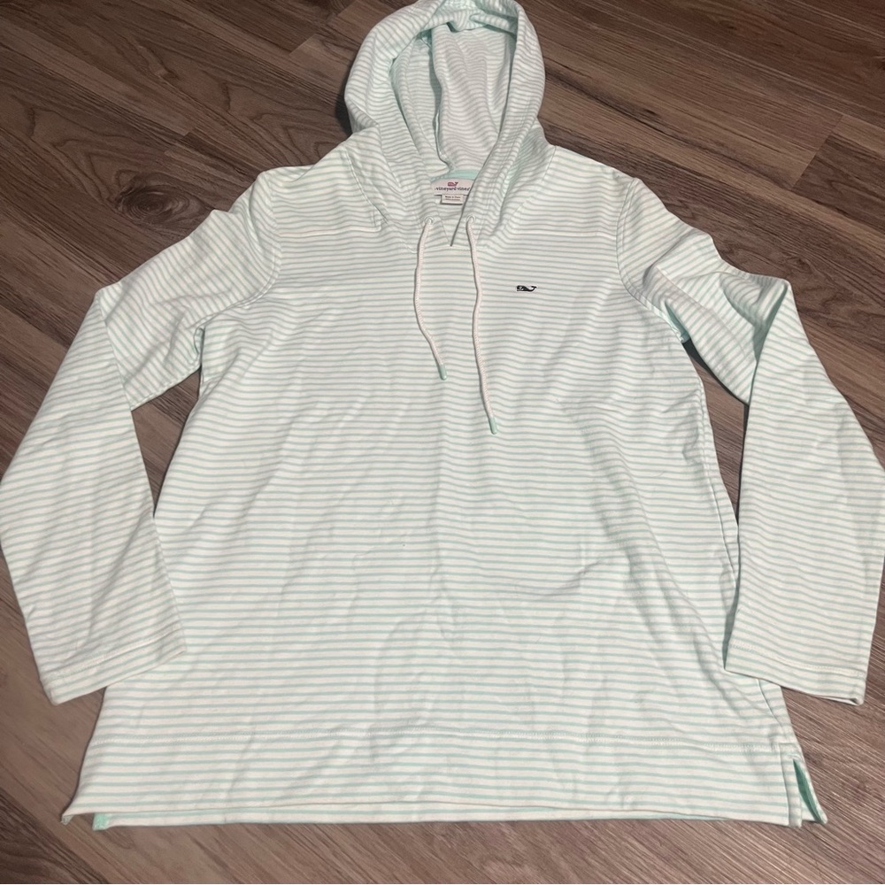 Vineyard Vines Mint Blue and White Striped Hoodie; Small - Picture 1 of 7